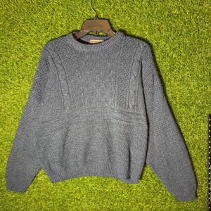 VTG David Taylor Men's Blue Textured Cable Knit Crew Neck Acrylic Sweater Size L